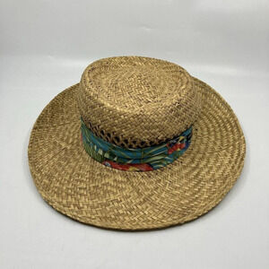 Panama Jack Floral Parrot  Band Straw Hat Safari Sun Summer Small
